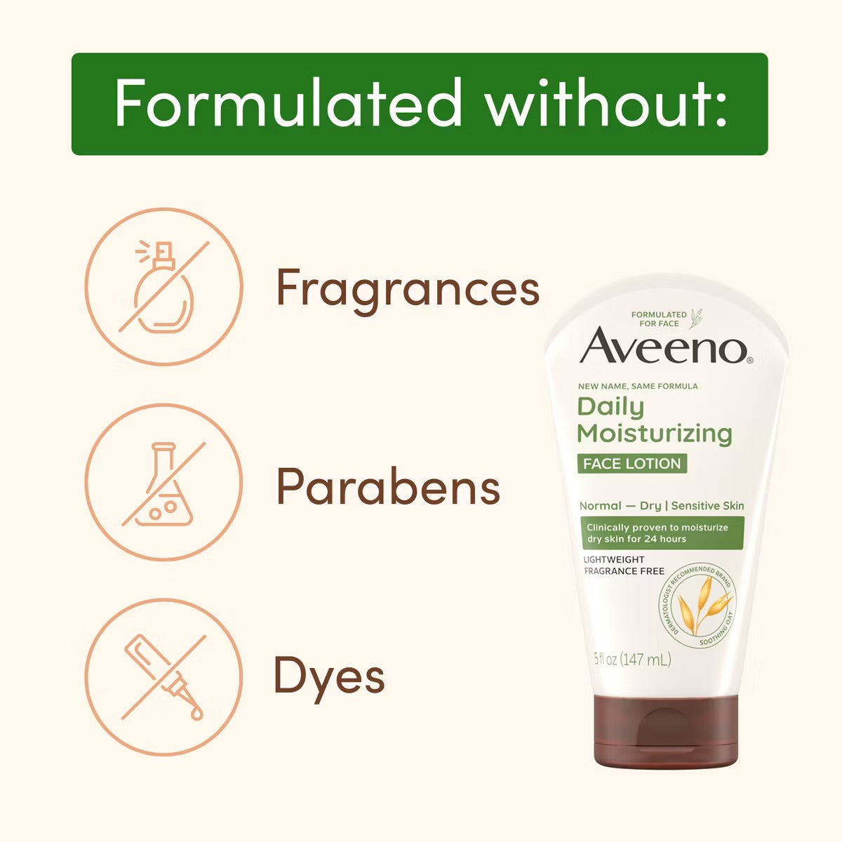 Aveeno Daily Moisturizing Prebiotic Oat Face Cream for Dry Skin - Fragrance Free - 5 oz