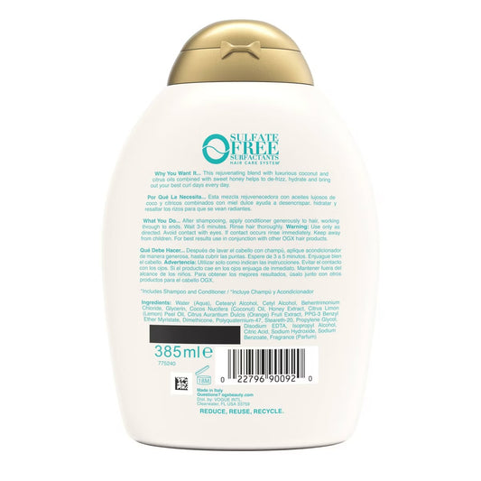 OGX Quenching+ Coconut Curls Conditioner with Coconut Oil, Citrus Oil & Honey - 13 fl oz